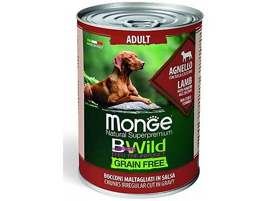 Monge BWILD ΚΟΝΣΕΡΒΑ ΣΚΥΛΟΥ GRAIN FREE ΚΟΜΜΑΤΑΚΙΑ ΣΕ ΣΑΛΤΣΑ 400GR